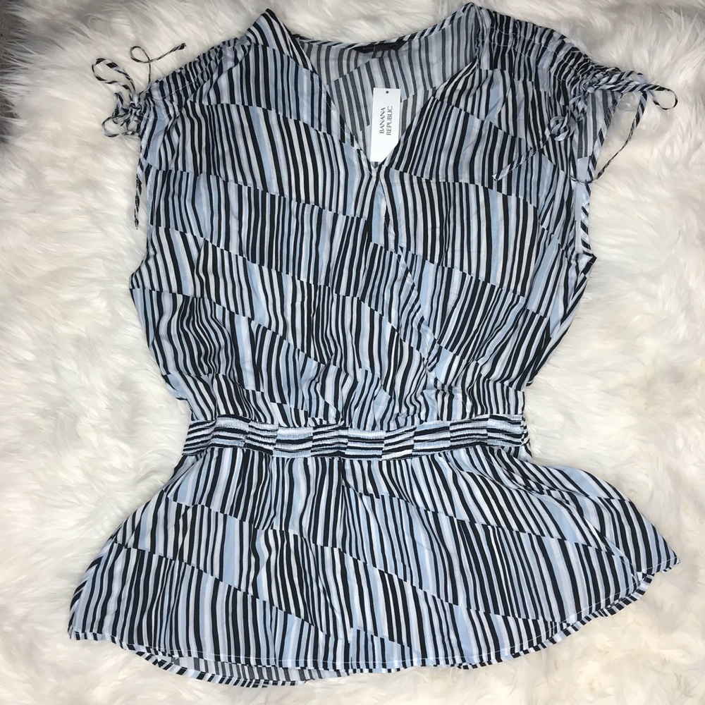 NWT stripe faux wrap flair striped top